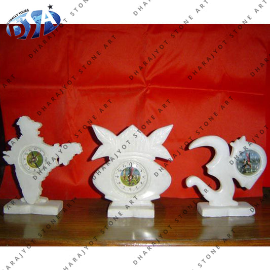 White Handicraft Marble Table Clock
