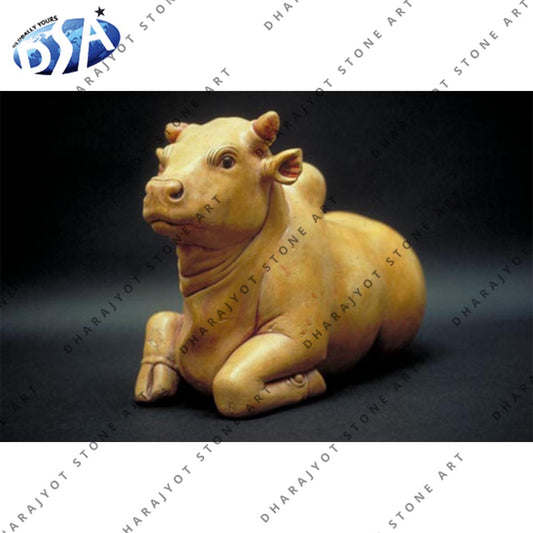 Yellow Marble Cow Statue