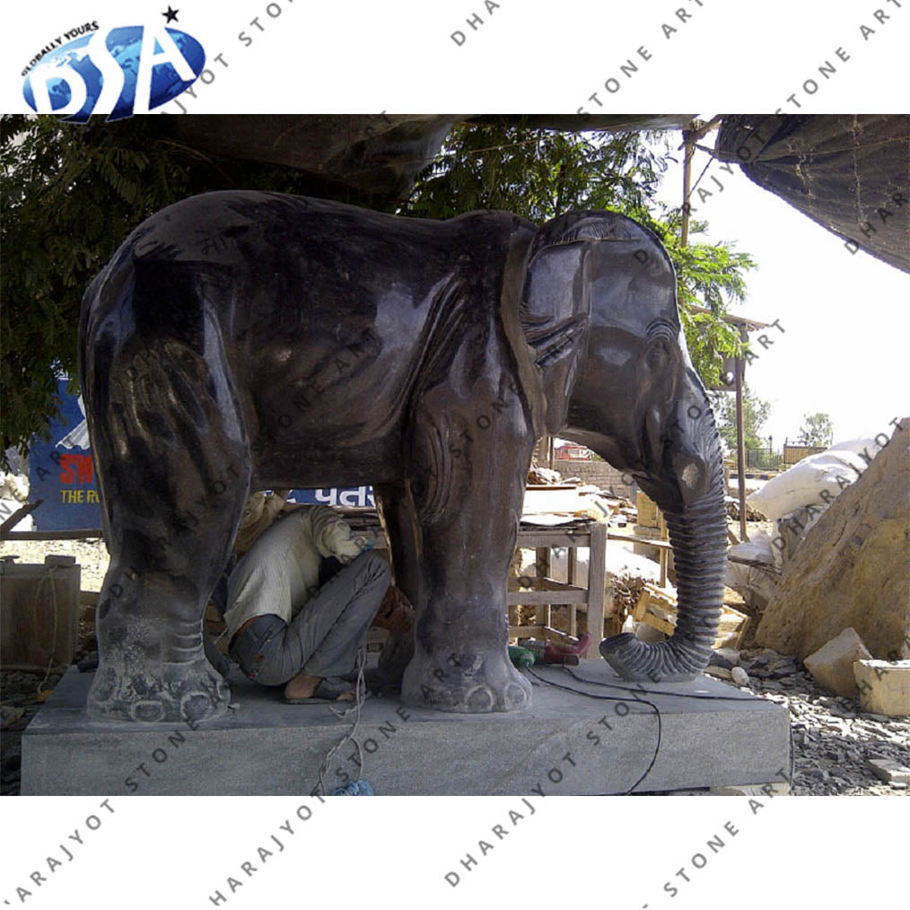 Outdoor Black Stone Indian Elephant Statues