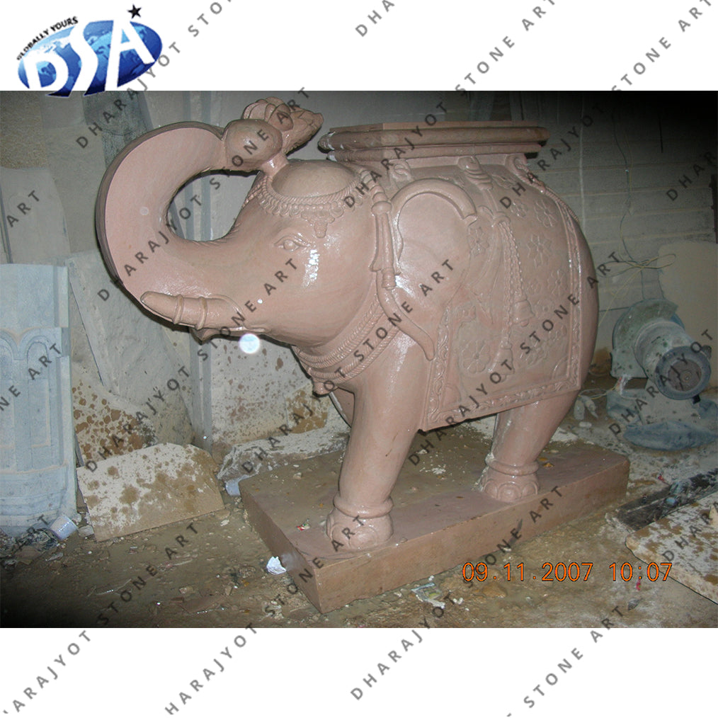 Natural Marble Carving Beige Marble Elephant Statue