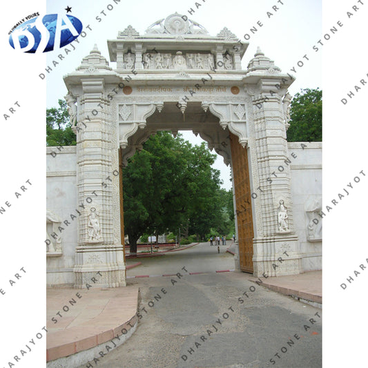 White Stone Craved Marble Arch Door Surround Entrance Gate