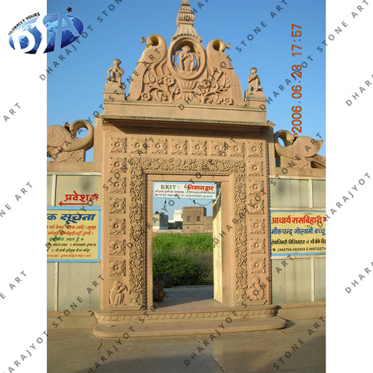 Hand Carved Beige Marble Temple Surround Entrance Gate
