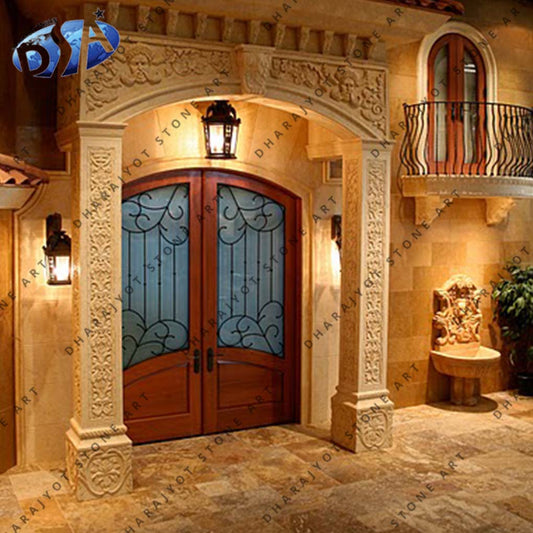 Yellow Sandstone Hand Carving Doors Entrance Gate