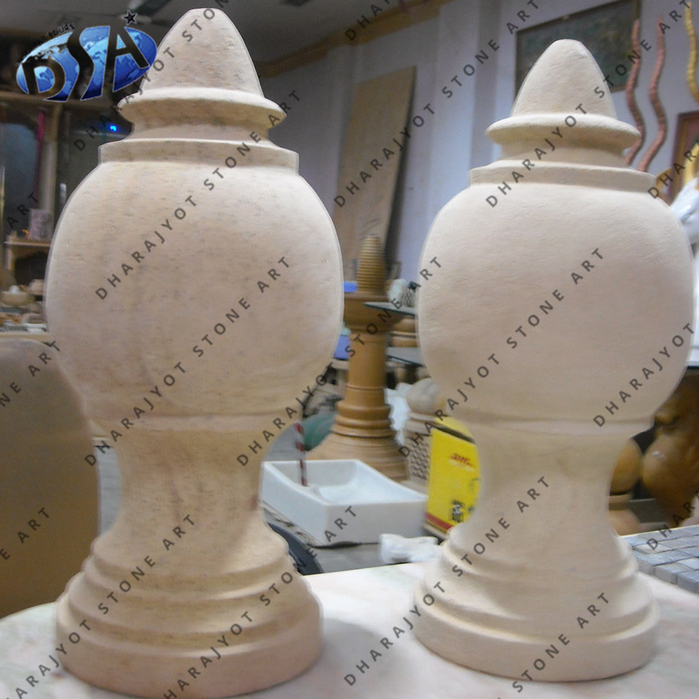 Hand Carve Outdoor Art White Marble Finials