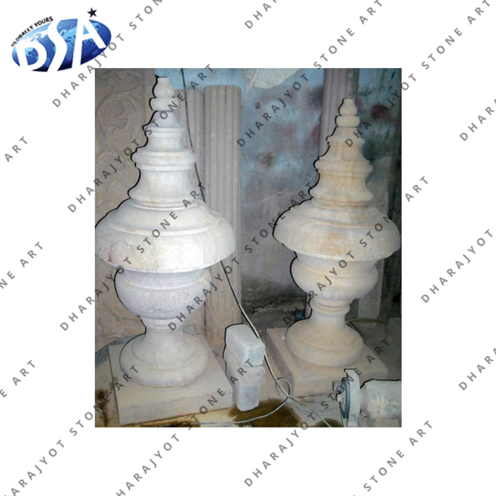 Garden Decoration Hand Carving Beige Red Marble Finials