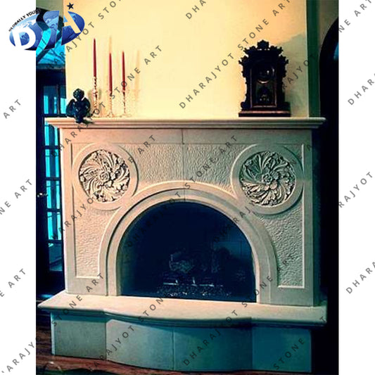 French White Marble Hand Carved Fireplace
