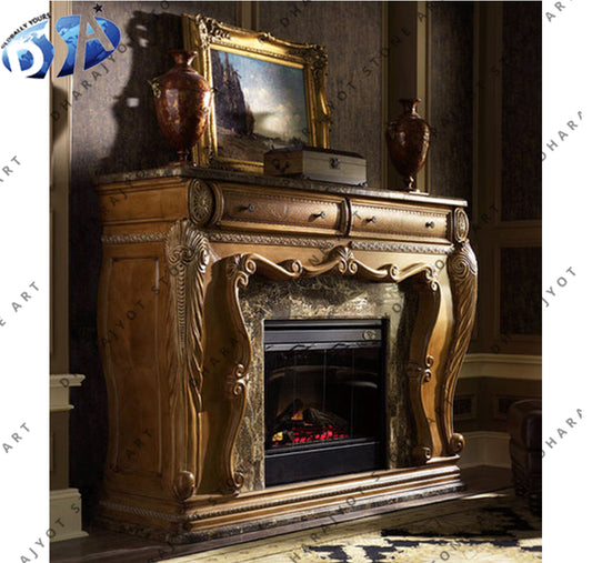 Hand Carved European Style Stone Fireplace