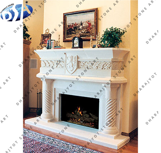 Modern Indoor Decorative White Marble Carved Fireplace