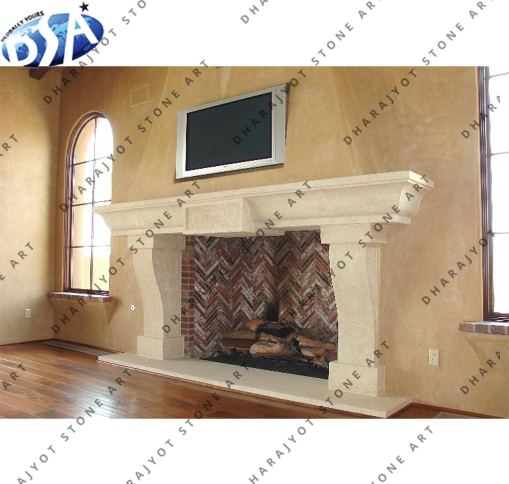 White Marble Hand Work Carved Indoor Fireplace