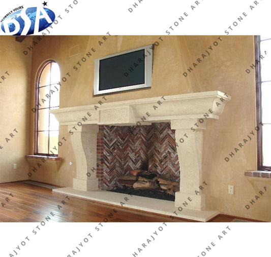 White Marble Hand Work Carved Fireplace