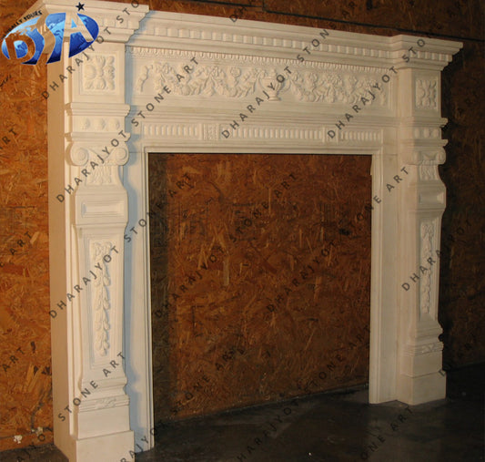 Antique Travertine Stone Hand Carving Marble Fireplace