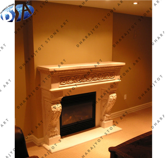 Modern Hand Carved Stone Marble Fireplace