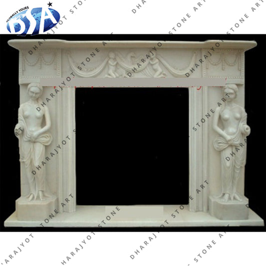 Classical Style French White Marble Fireplace