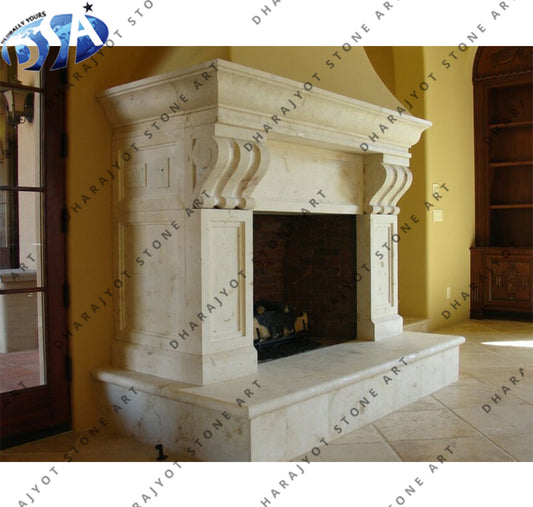 Luxury White Limestone Fireplace