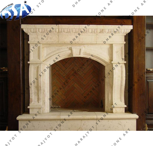 Hand Carved French Style Limestone Marble Fireplace