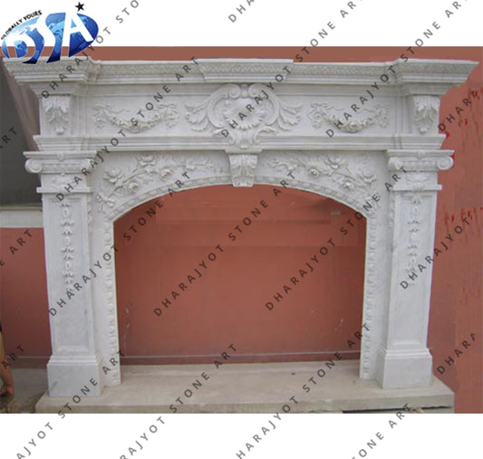 Antique White Marble Hand Carving Fireplace