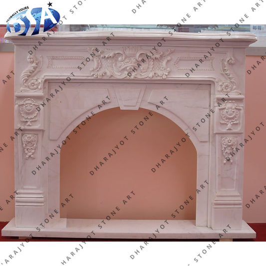 Custom Interior Hand Carve White Marble Fireplace