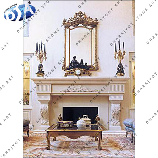Hand Carved Decorative White Marble Fireplace
