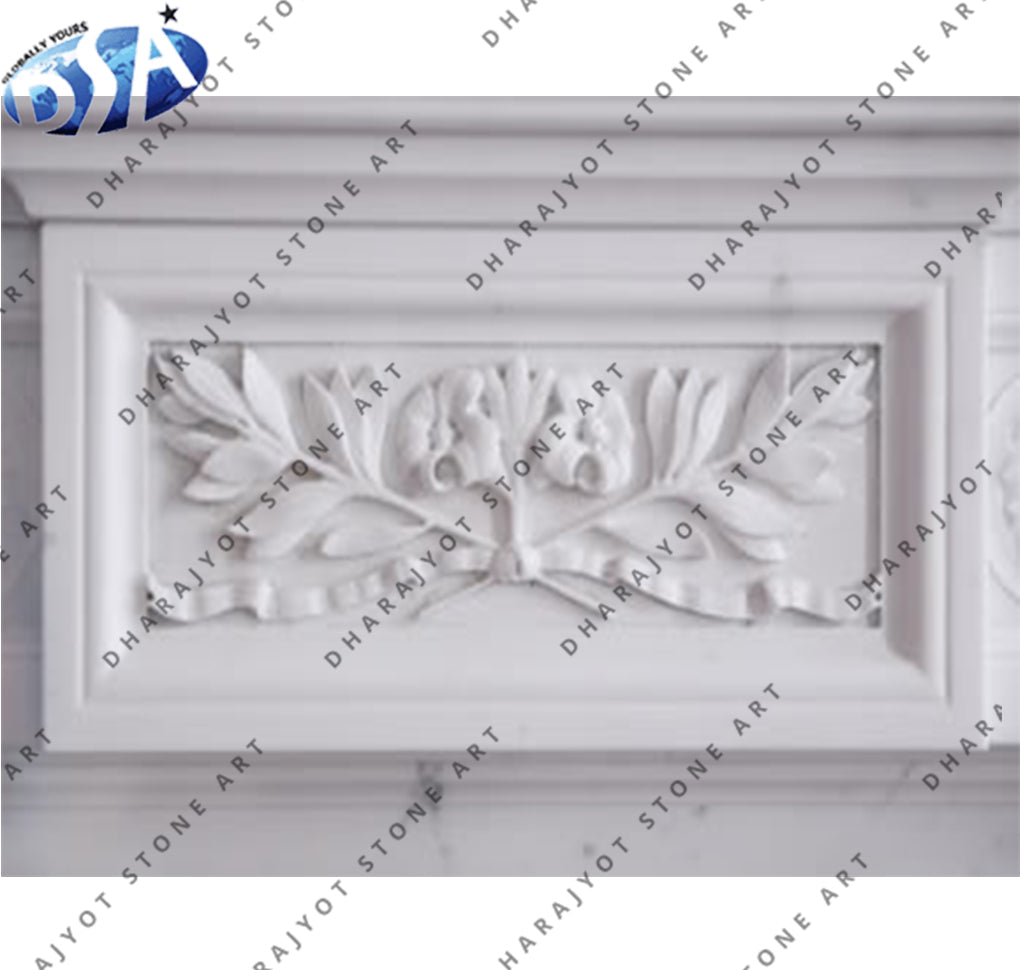 Pure White Marble Hand Carved Fireplace