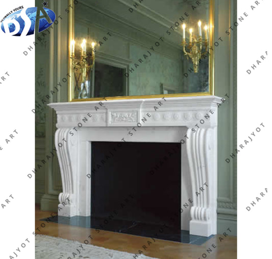 Pure White Marble Hand Carved Fireplace