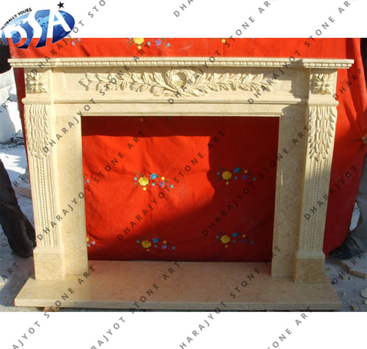 European Style Floral Design Carved Marble Fireplace