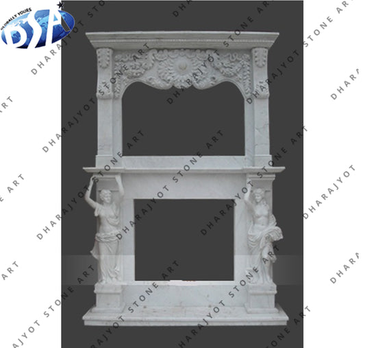 Antique White Marble Roman Column Readymade Fireplace