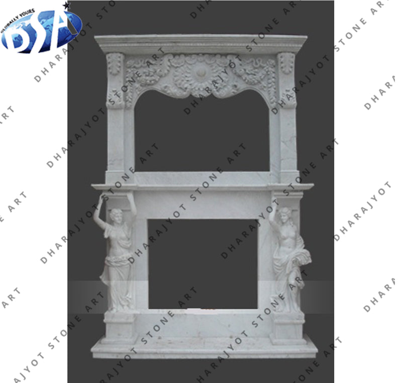 Antique White Marble Roman Column Readymade Fireplace