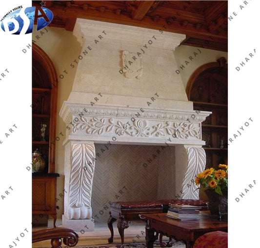 Crown Design Beige Marble Italian Design Fireplace