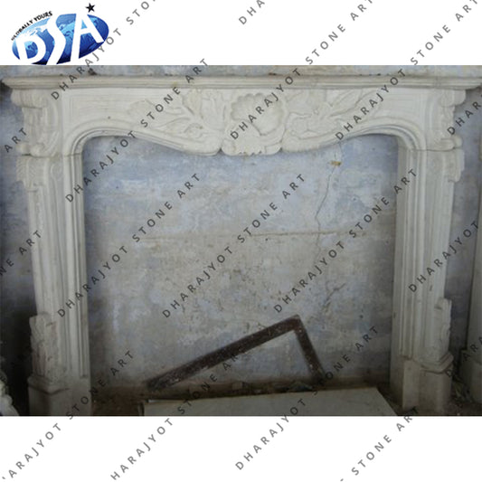 Freestanding Hand Carved White Marble Fireplace
