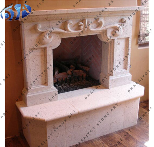 Indoor White Hand Carving Marble Fireplace