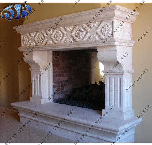 White Marble Polished Hand Carving Fireplace