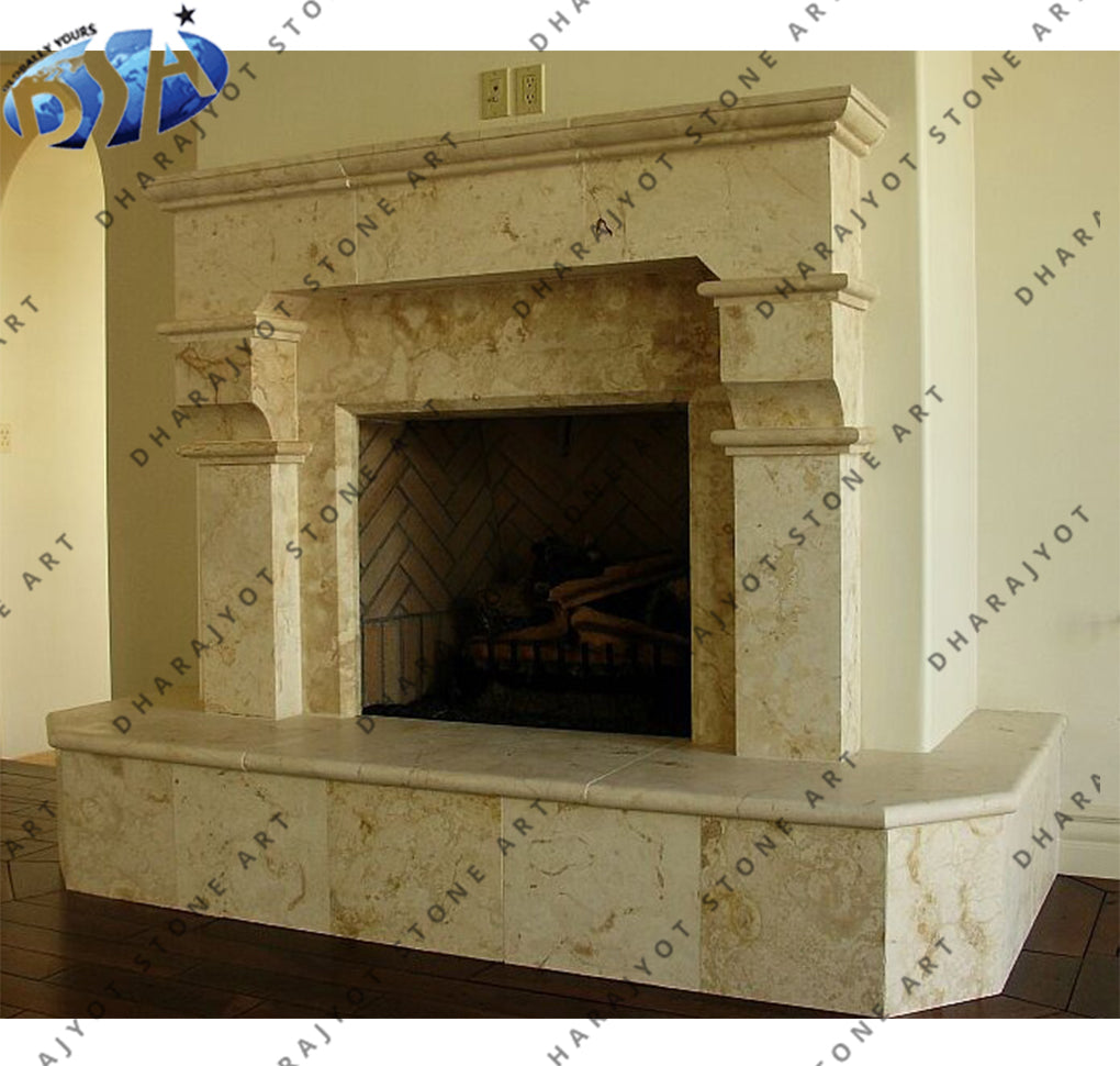 Yellow Marble Stone Readymade Fireplace