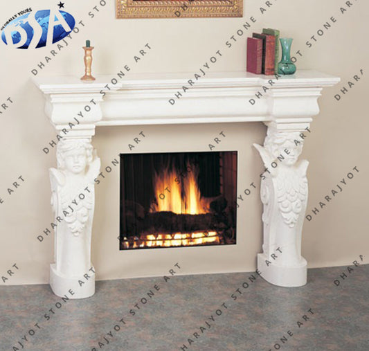 Traditional White Sandstone Indoor Insert Fireplace