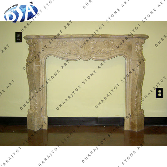 French Style Customized White Stone Fireplace