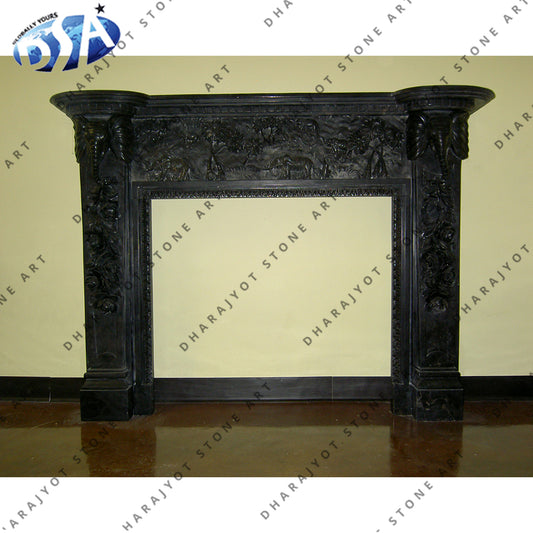 Hand Carved Indoor Decoration Black Marble Fireplace