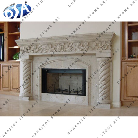 European Decorative Natural Beige White Marble Fireplace
