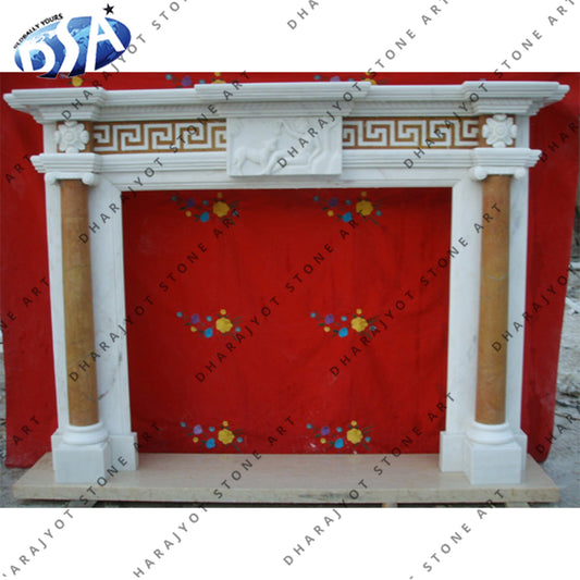 Indoor Hand Carved European Marble Burning Fireplace