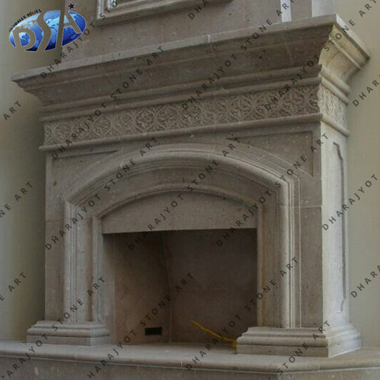 White Hand Carved Marble Fireplace