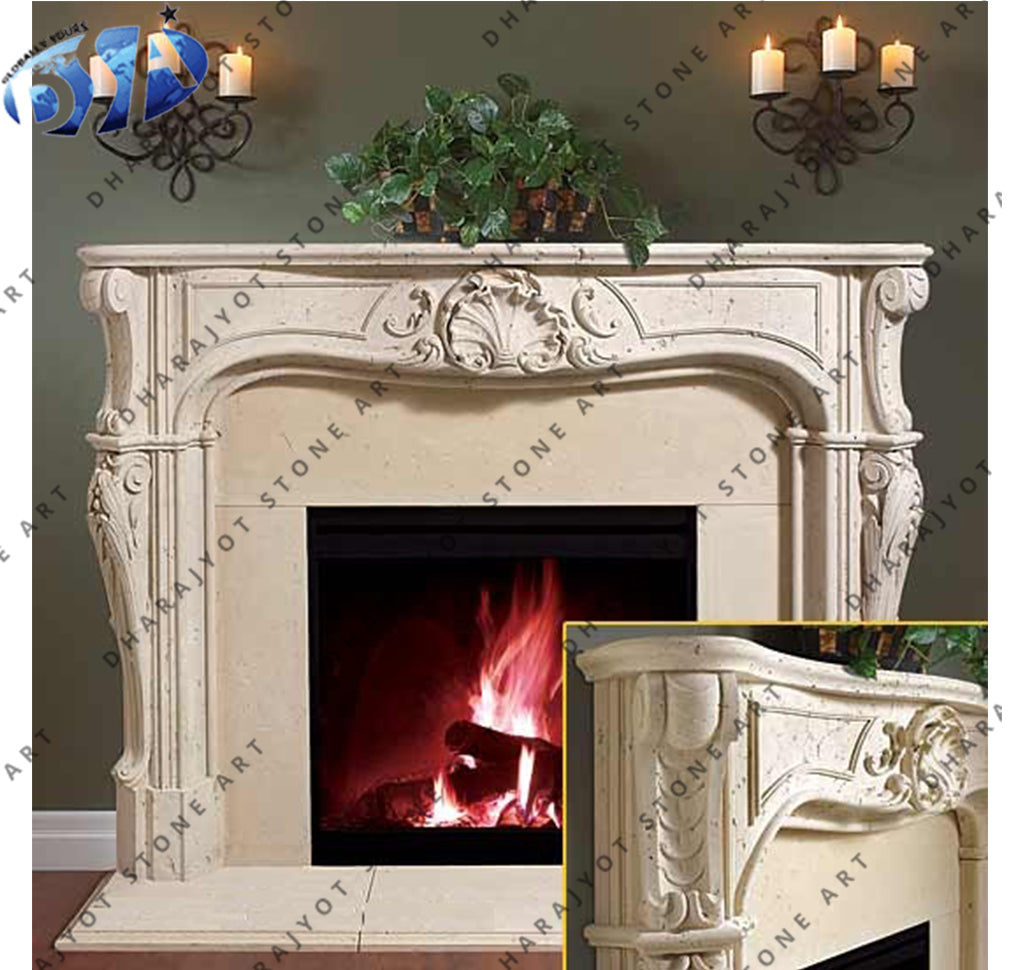 White And Beige Yellow Marble Natural Fireplace