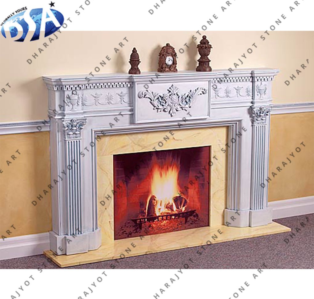 Hotel Natural White Marble Fireplace Mantel