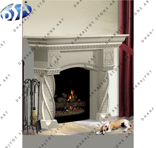 Hand Carved Antique Large White Marble Fireplace