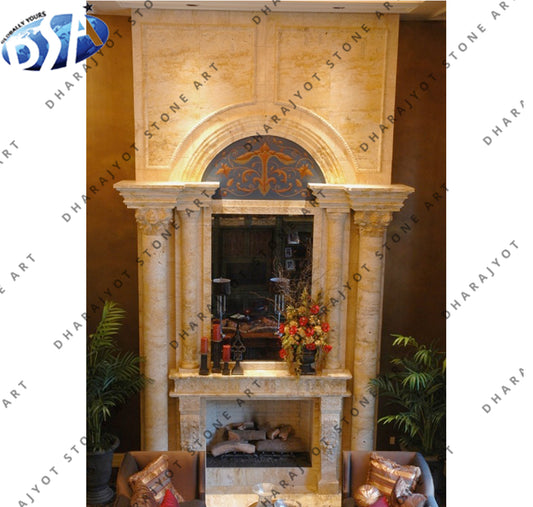 Villa Decoration White Marble Carved Fireplace