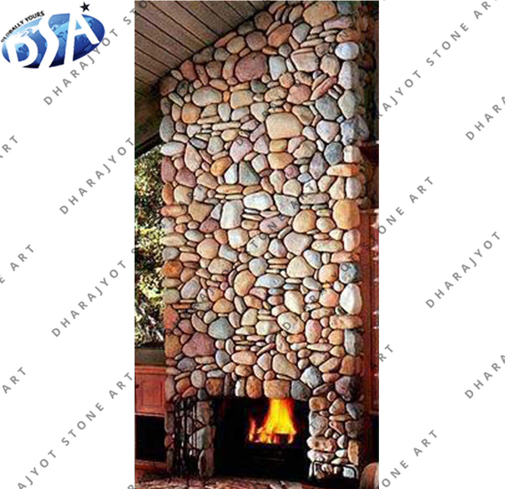 Nature River Stone Rock Indoor Fireplace
