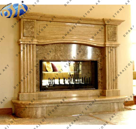 Hand Craft Yellow Marble Fireplace