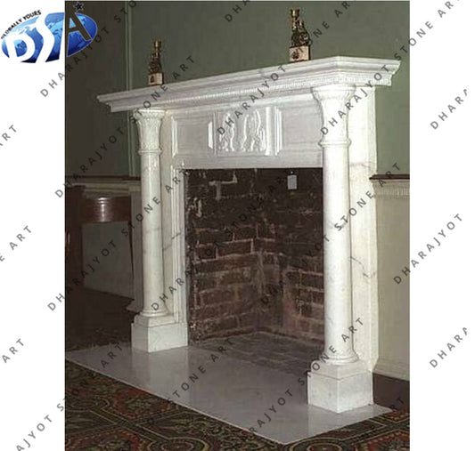Travertine Roman Column White Marble Carving Fireplace