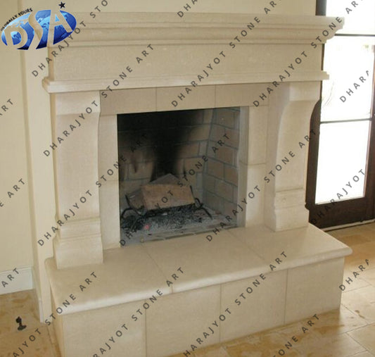 White Marble Hand Work Carved Fireplace