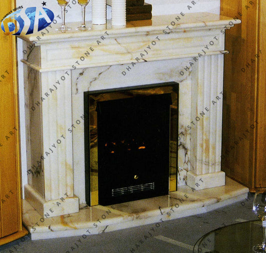 Indoor Modern White Marble Stone Fireplace