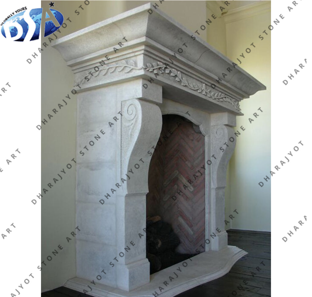 Beige Marble Fireplace