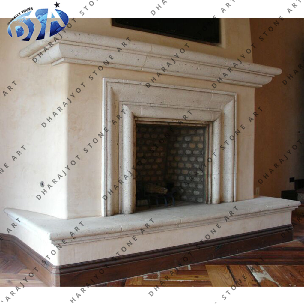 Engraving Hand Made Curve Customized Marble Fireplace
