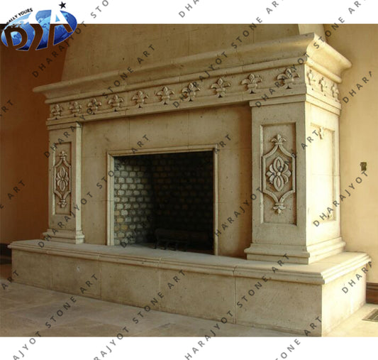 Antique Hand Carved White Marble Fireplace